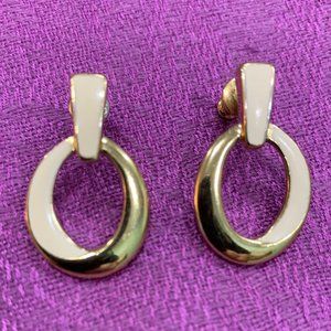 Trifari gold and white pierced earrings